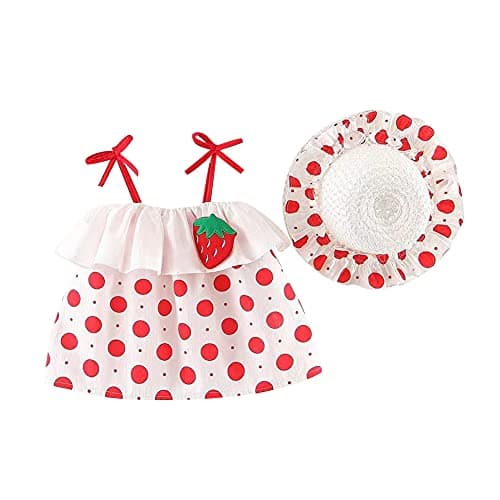 IMEKIS Toddler Girls Hawaiian Rainbow Backless Sundress & Straw Hat