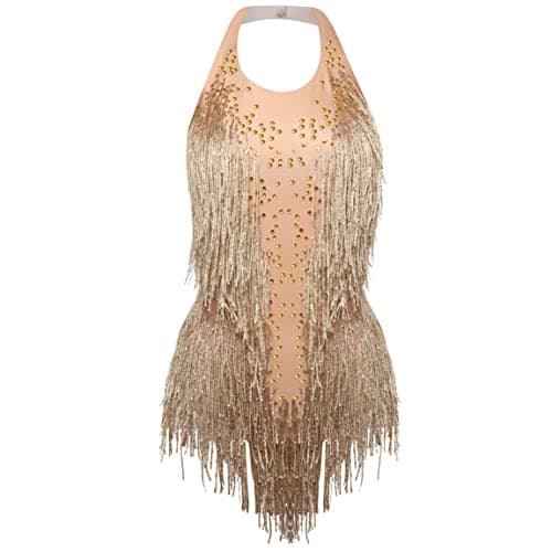 Sparkly Gold Rhinestone Bodysuit for Women's Birthday Party Showgirls