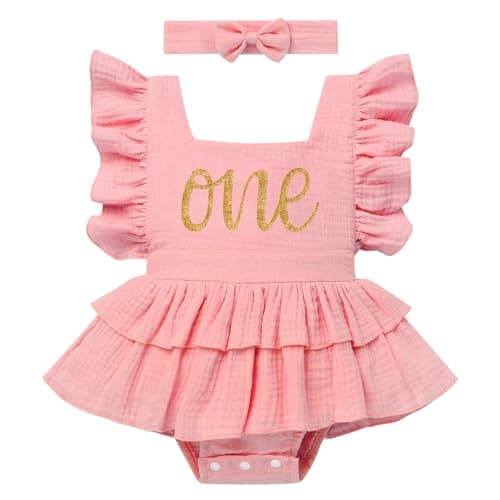 Baby Girl 1st Birthday Boho Romper Outfit with Headband for Summer Photos
