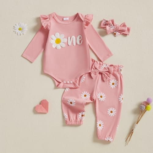 Cevoerf Infant Baby Girl Daisy Theme Birthday Outfit Set