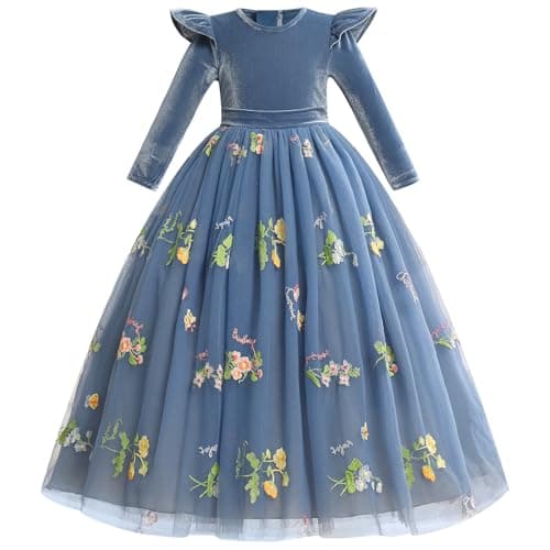 IMEKIS Embroidered Floral Velvet Dress for Toddler Girl Fall Winter 3-12T