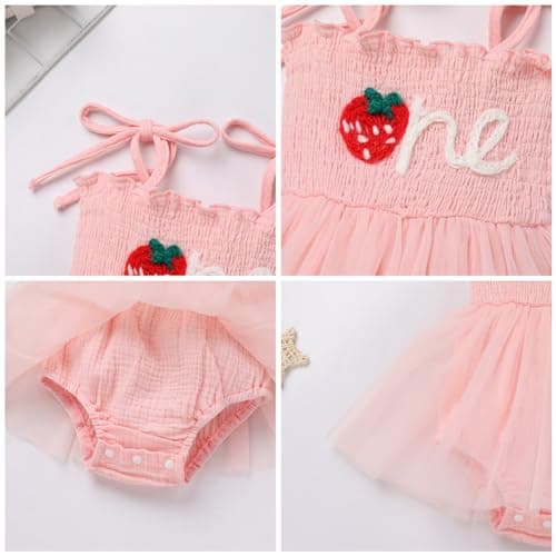 IMEKIS Baby Girl Strawberry First Birthday Outfit