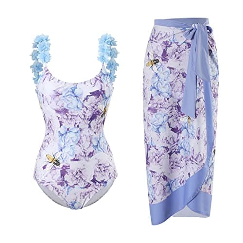 IMEKIS Women’s Floral Print Bikini Set with Wrap Skirt