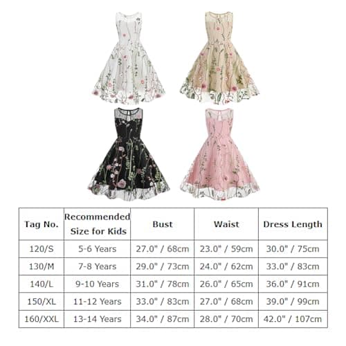 Embroidered Floral Lace Dress for Kids Girls