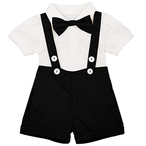IMEKIS Baby Boy Baptism Outfit with Bowtie and Suspenders