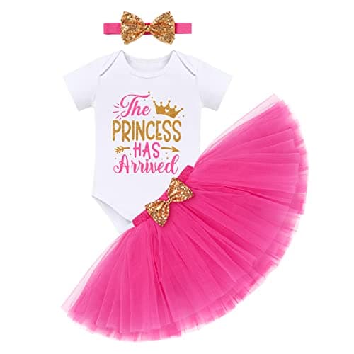 IMEKIS Princess Romper Outfit + Tutu + Headband for Newborn Girls