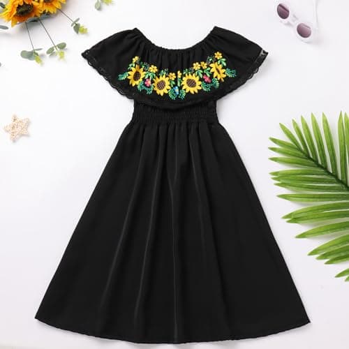 Mexican Floral Print Toddler Girl Dress Fiesta Outfit 2-7T