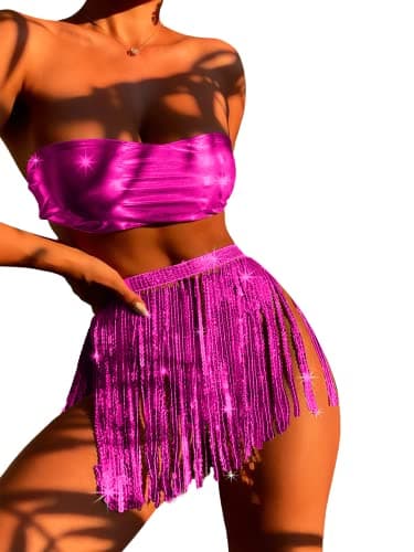 EVELUST Women's metallic holographic bodysuit & skirt set for EDC festivals