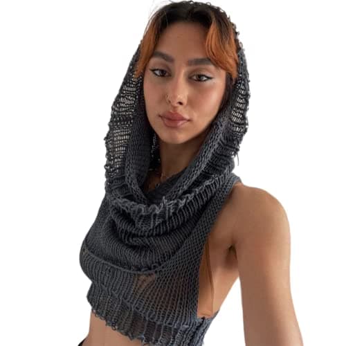 Women Knitted Sleeveless Hoodie Crop Top Streetwear Rave Outfit