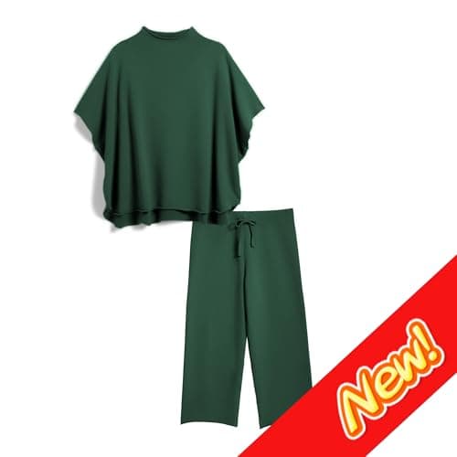 SeeLuNa Women's 3/4 Sleeve Batwing Capelet & Wide Leg Pants Loungewear Set