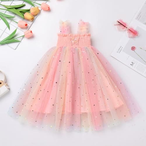 IMEKIS Toddler Girls Rainbow Butterfly Tulle Dress with Headband