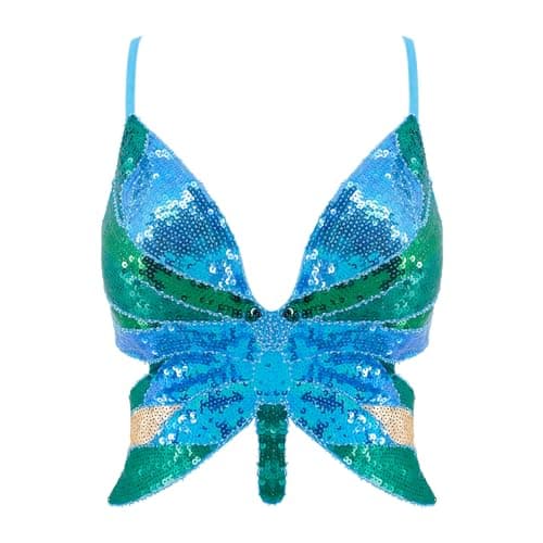 Glitter Sequin Butterfly Crop Top for Women
