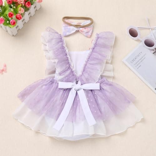 Baby Girls' 1st Birthday Butterfly Outfit: Boho Romper Dress with Headband for Cake Smash Photo Shoot