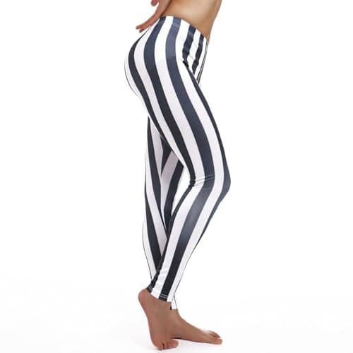 Women's Black and White Striped Leggings Halloween Costume