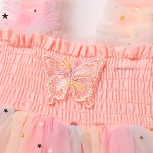 IMEKIS Toddler Girls Rainbow Butterfly Tulle Dress with Headband