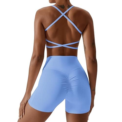 IWEMEK ABOCIW Women's Cross-Back Workout Bra & Shorts Set