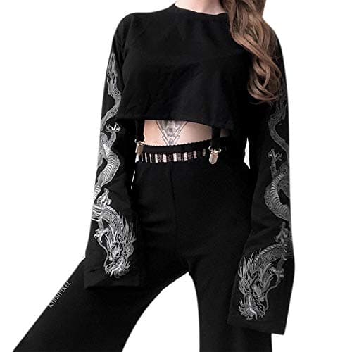Goth Skeleton Hoodie Crop Top with Iron Chain for Halloween Festival