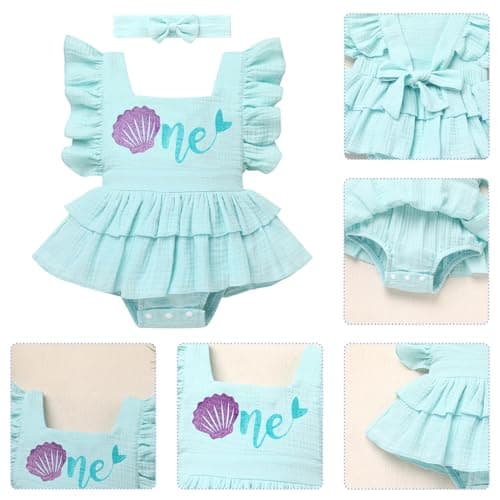 Baby Girl 1st Birthday Boho Romper Outfit with Headband for Summer Photos