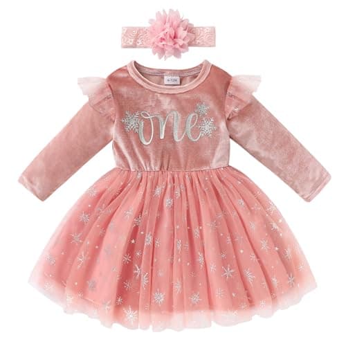 GRNSHTS Baby Girl Snowflake Velvet Dress with Hairband for Winter