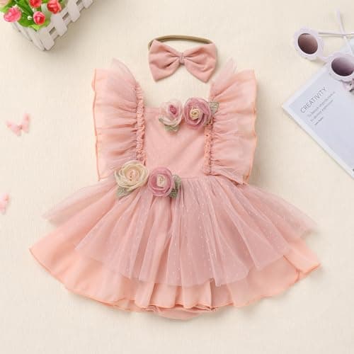 IMEKIS Baby Girls Butterfly 1st Birthday Boho Romper Dress with Headband