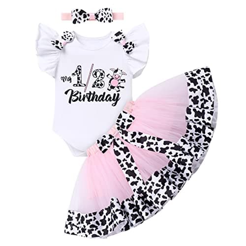 IMEKIS Baby Girl 1st Birthday Outfit with Romper and Tutu Skirt