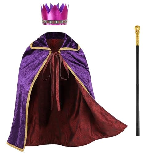 King Costume for Kids: Cape, Crown, Scepter, Halloween 3PC Set