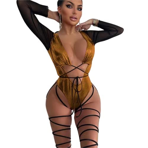 ZGMYC Women's Rave Snakeskin Buckle Sheer Swimsuit