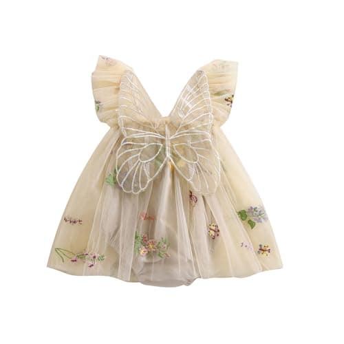 SHIBAOZI Baby Girls Flower Butterfly Embroidery Sleeveless Romper