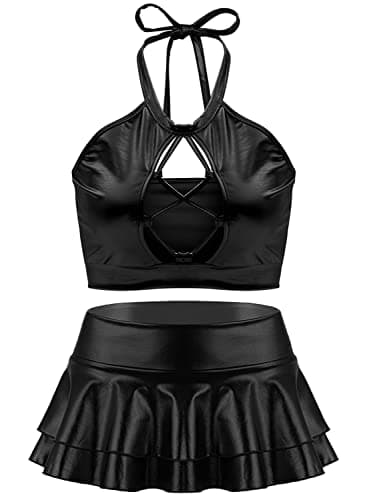 SFBBCLOZ Women's Festival Holographic Rave Outfit 2pcs Tops & Skirt