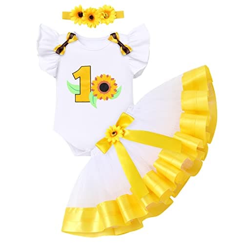 ODASDO Baby Girl's First Birthday Outfit with Flower Print Romper & Tutu Skirt Set