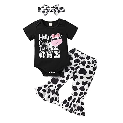 YOUNGER TREE Baby Girl 1st Birthday Outfit: Romper & Flared Pants