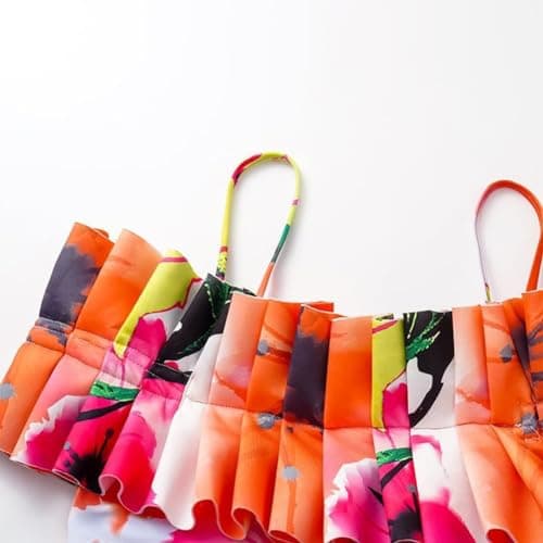 IMEKIS Women's Floral Print 2-Piece Swimsuit Set with Ruffle Cover-Up
