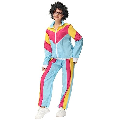 Retro Hip Hop Windbreaker for Women Men - IMEKIS 80s Tracksuit Halloween Cosplay Disco Shell Suit