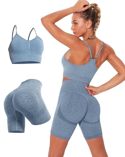 Women's Workout Sets: Strappy Sports Bra & High Waist Biker Shorts