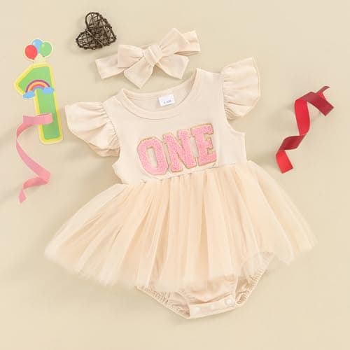Baby Girls 1st Birthday Outfit: Romper, Tutu Skirt, Summer Clothes