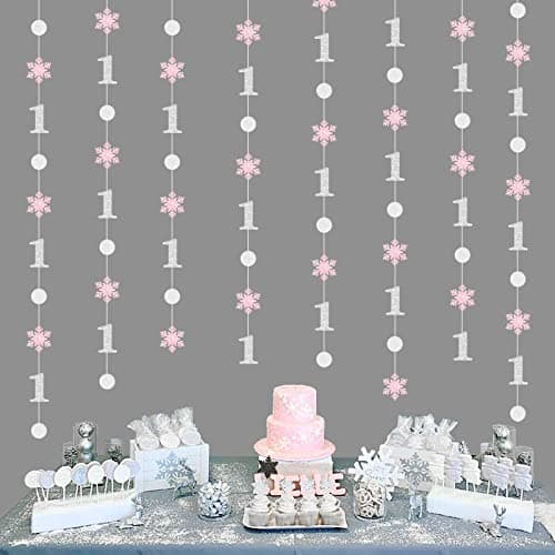 Fangleland Blue Glitter Snowflake First Birthday Garland