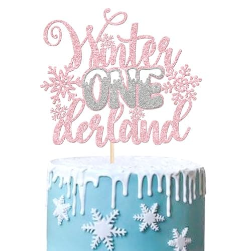 Rsstarxi 1 Pack Snowflake 1st Birthday Cake Topper Silver Glitter Party Decor