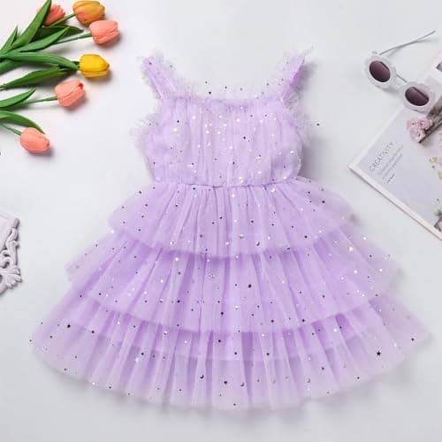 IMEKIS Toddler Girls Shiny Sequin Stars Birthday Tutu Dress 1-6T