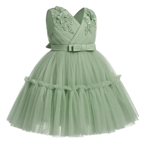 ODASDO V-Neck Sleeveless Tulle Tutu Dress for Flower Girls and Kids