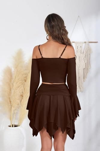 Ophestin Women's Y2K Fairy Off-Shoulder Handkerchief Skirts Set