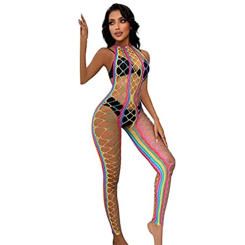 Rainbow Rave Outfit Fishnet Dress - Women's Music Festival Costume