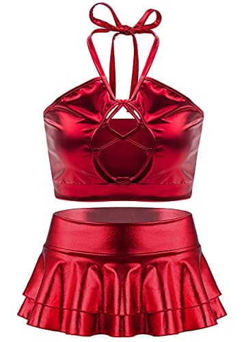 SFBBCLOZ Women's Festival Holographic Rave Outfit 2pcs Tops & Skirt