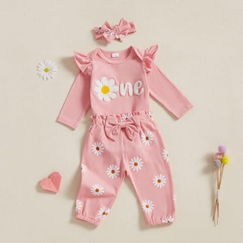 Cevoerf Infant Baby Girl Daisy Theme Birthday Outfit Set