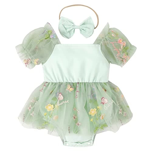 Baby Girl 1st Birthday Butterfly Romper Dress with Headband