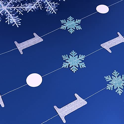 Fangleland Blue Glitter Snowflake First Birthday Garland