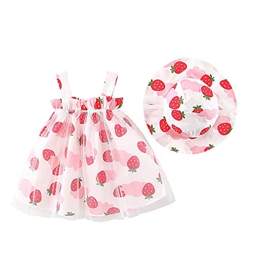 IMEKIS Toddler Girls Hawaiian Rainbow Backless Sundress & Straw Hat