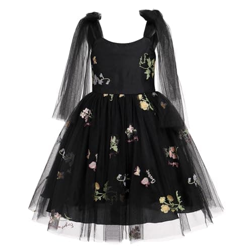 ODOLDI Baby Flower Girl Sleeveless Spaghetti Straps Floral Embroidered Birthday Dress