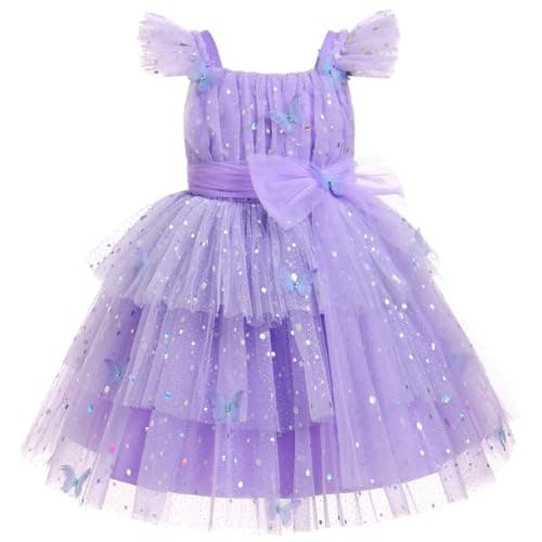 Sequin Party Dress for Toddler Girls: Butterfly Flower Pageant Tutu Dress for Photo Shoots (1-6T)
