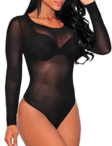 Sheer Mesh Turtleneck Bodysuit for Ladies