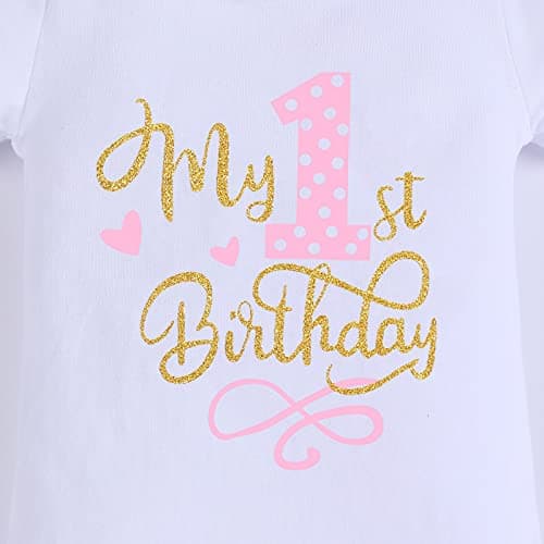 Baby Girls' 1st Birthday Polka Dot Romper Tutu Outfit with Mouse Ears Headband for Cake Smash Photo Shoot
